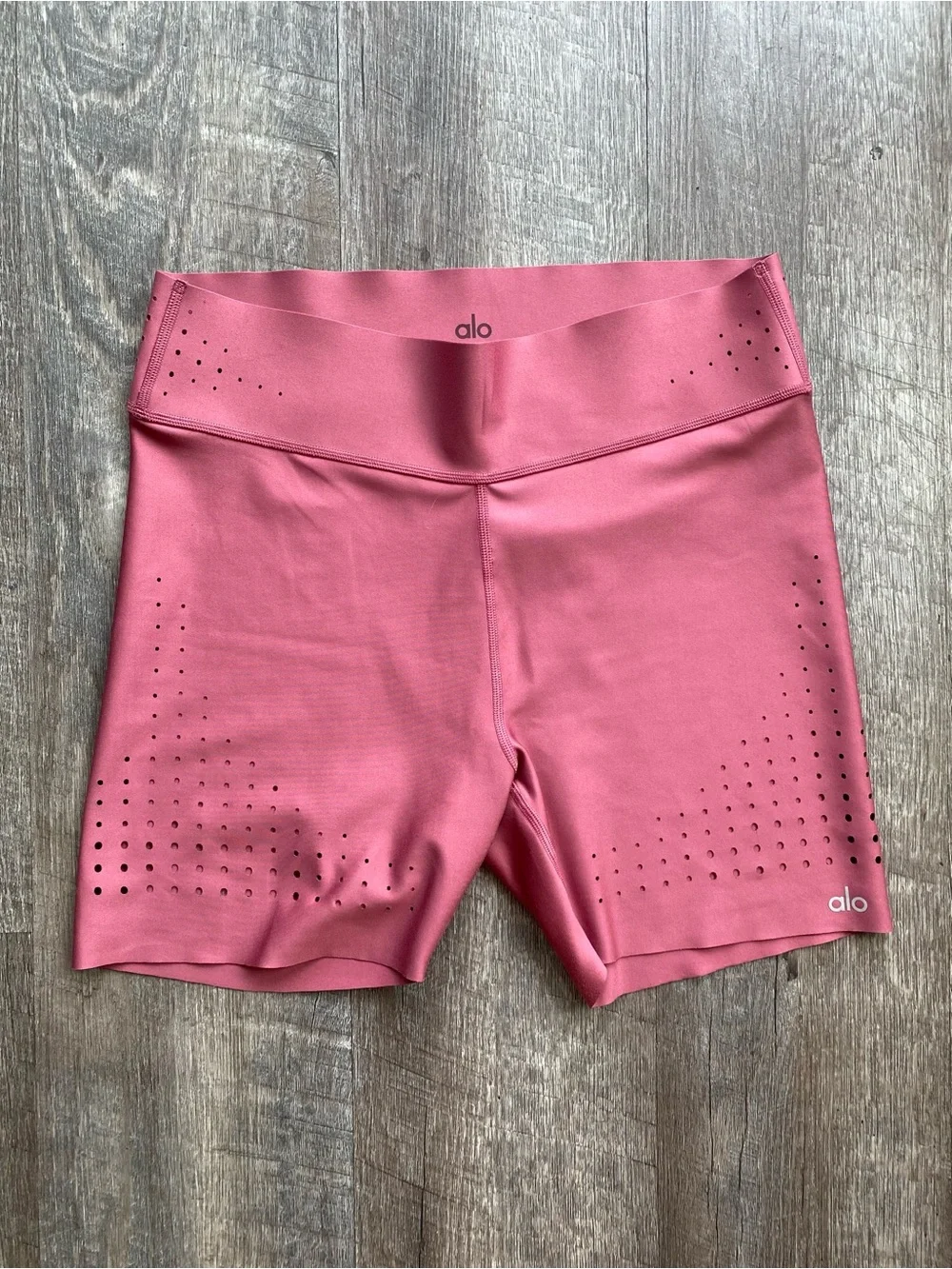 ALO Yoga Brick Red Laser Cut Biker Shorts 5”